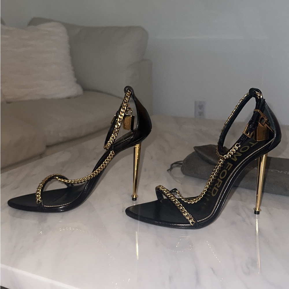 Tom Ford Black and Gold Chain Heels - Picture 3 of 16